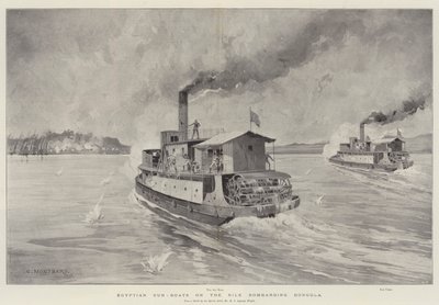 Cañoneras egipcias en el Nilo bombardeando Dongola de Charles Auguste Loye